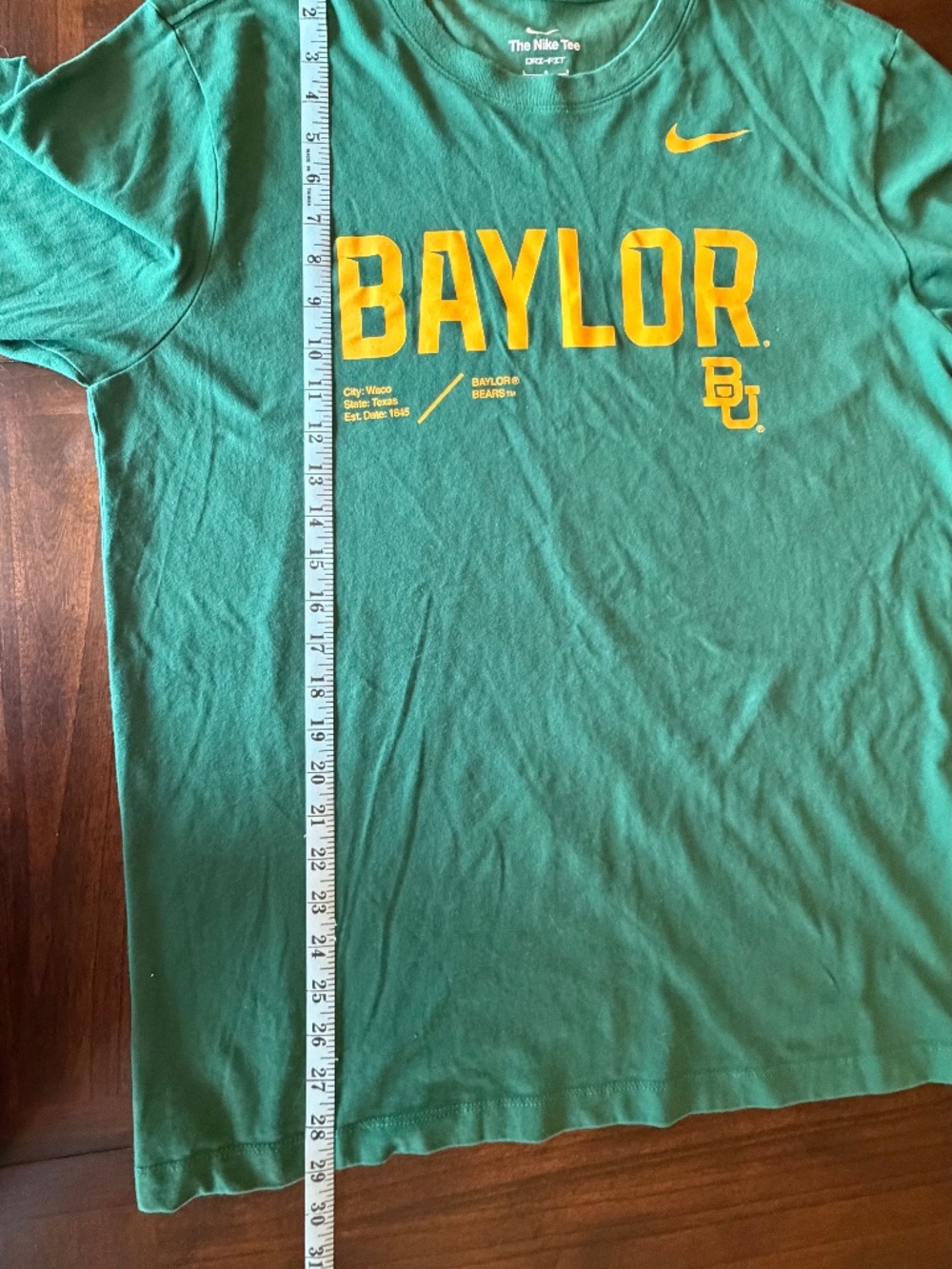 Nike Baylor University Green & Yellow Spellout Long Sleeve Cotton T-shirt, Size - Picture 7 of 8